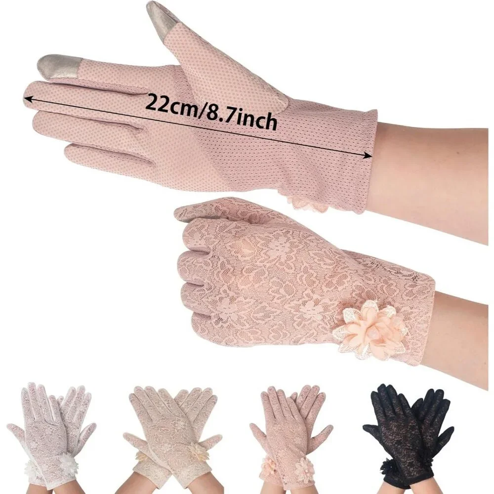 Women's Floral Black Short Lace Gloves Wedding Halloween Cosplay Party Prom